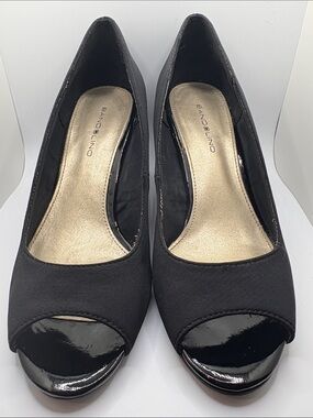Bandolino Black Fabric Wedge Peep Toe Heels - Size 6